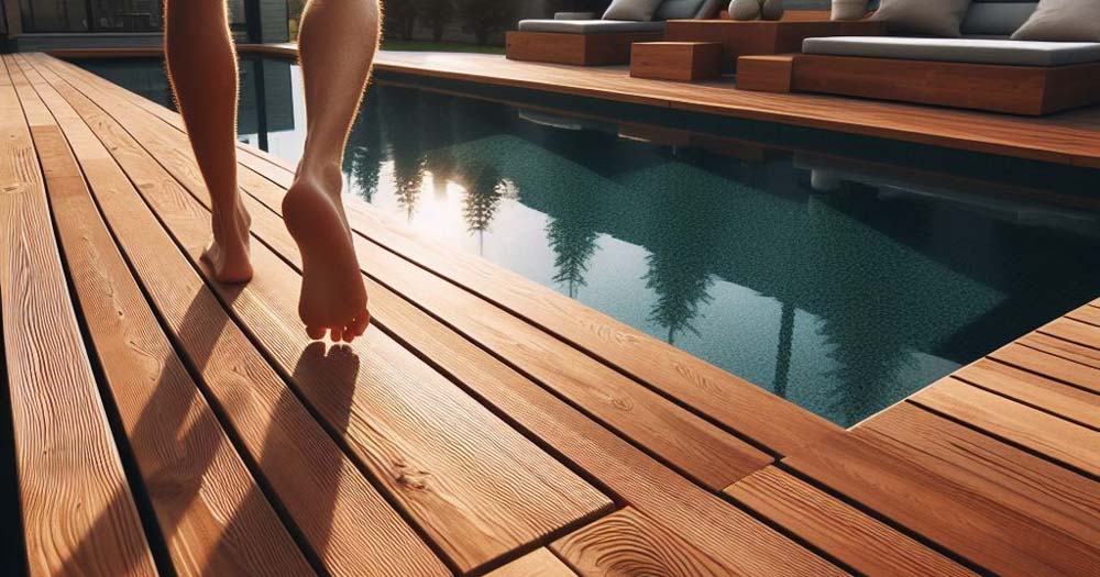 Dřevěná terasa kolem bazénu palubky vencl