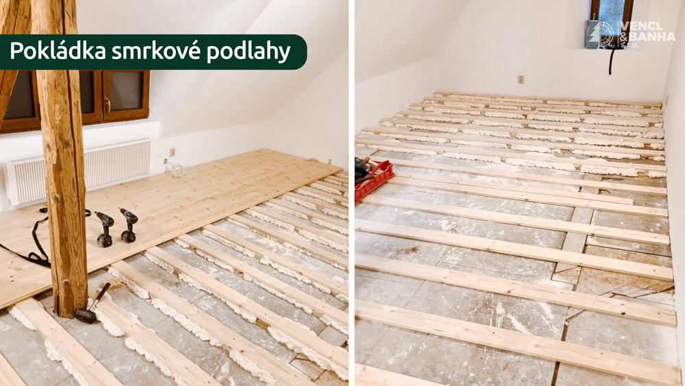 Pokládka smrkové podlahy palubky vencl