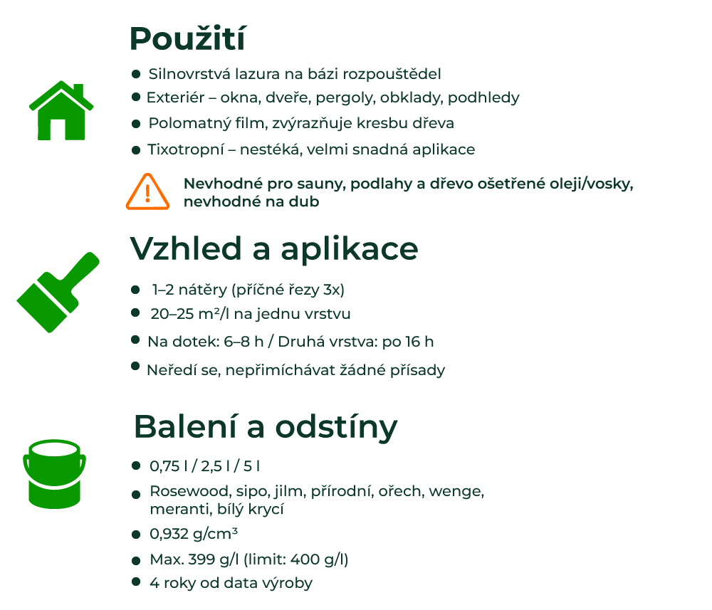 Technické parametry lazury na dřevo xyladecor oversol 2v1