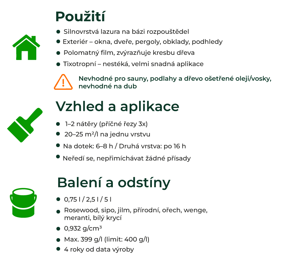 Technické parametry lazura na dřevo xyladecor oversol 2v1
